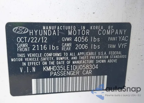 2013 Hyundai Elantra Gt z USA, uszkodzony, nr VIN KMHD35LE1DU058304